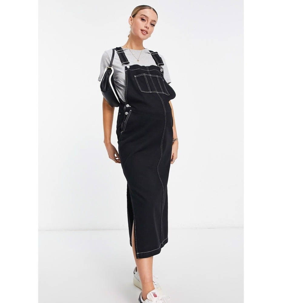 ASOS DESIGN Maternity Overall Dress in Black Denim Size 18‎